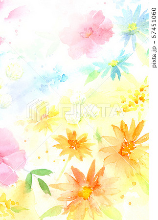 幻想的な花の背景 水彩イラスト はがきサイズのイラスト素材