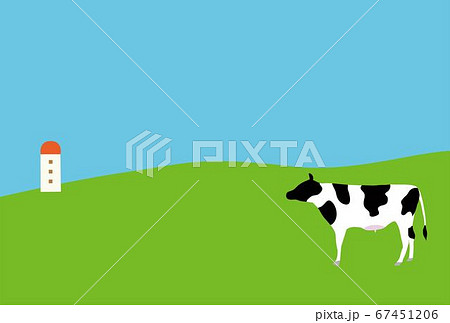 21年 年賀状用 背景 牛と牧場のイラスト素材