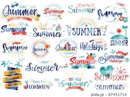 トロピカル夏のタイトル文字 水彩風のイラスト素材