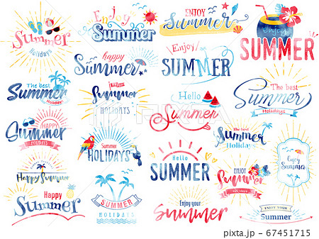 トロピカル夏のタイトル文字 水彩風のイラスト素材