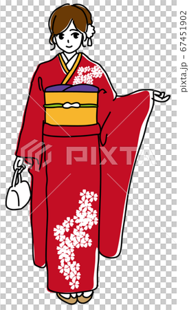 振り袖の日本人女性ベクターイラストのイラスト素材