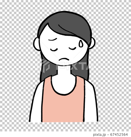 悩みがあって落ち込むキャミソール姿の女性シンプルのイラスト素材
