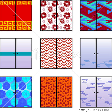 ふすま 和柄 戸障子 背景素材 日本 セットのイラスト素材