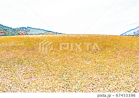 秋の芝生広場 色鉛筆 のイラスト素材