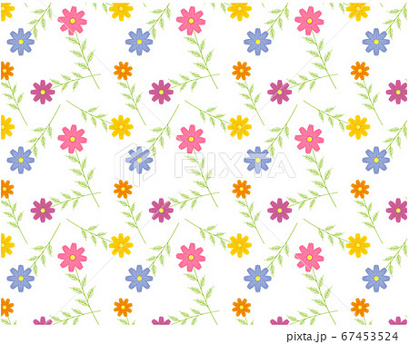 コスモスの花柄のシームレスパターン カラフルな花びらの背景画像 のイラスト素材