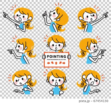 A woman who points in various directions is surprised A woman who points in various directions is surprised 67454130
