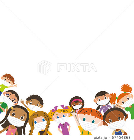 マスクをして感染予防をする子供達 67454863