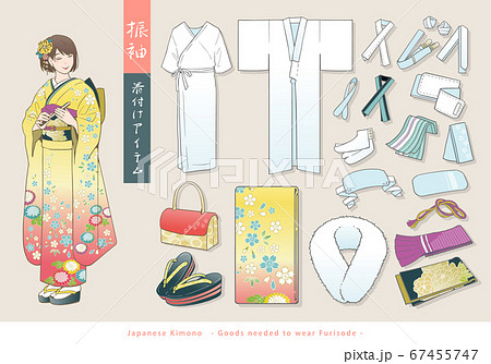 振袖の着付けアイテム一式ベクターイラスト 振袖の着付けアイテム一式ベクターイラスト 67455747