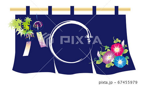 暖簾に朝顔と風鈴の爽やかな夏イラストのイラスト素材