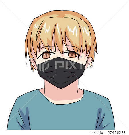 Young Boy Wearing A Black Mask In Virus Prevention Stock Illustration