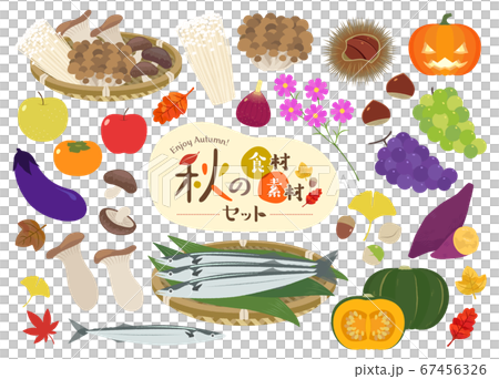 秋の食材 素材セットのイラスト素材