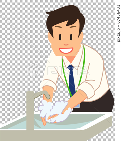 手を洗う男性社員 手を洗う男性社員 67456431