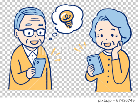 スマホをうまく使うシニアのイラストのイラスト素材