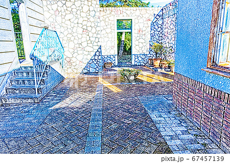 都市風景 ヨーロッパの街並み イメージ 色鉛筆 のイラスト素材