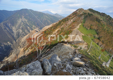 足尾 沢入山西側より沢入山と遠く太平山、男体山方面を見る 足尾 沢入山西側より沢入山と遠く太平山、男体山方面を見る 67458642