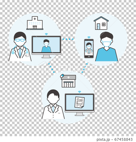 オンライン診療と処方せん薬局連携のイメージベクターイラスト 67458843
