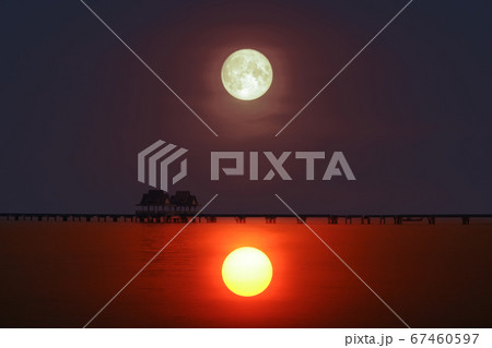 reflection of sunset silhouette bridge and reflection of sunset silhouette bridge and 67460597