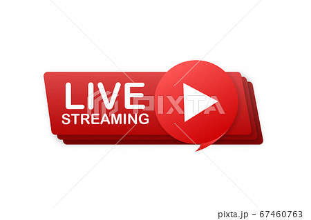 Live streaming flat logo - red vector design element with play button. Vector illustration 67460763