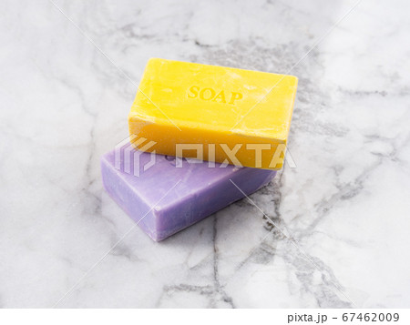 Lemon and lavender artisanal soap bars on marble Lemon and lavender artisanal soap bars on marble 67462009