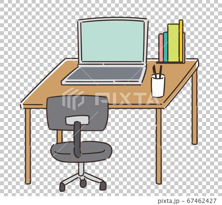 在宅勤務 リモートワークのデスクのイラスト素材