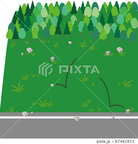 土砂崩れの前兆 斜面から落石のイラスト 土砂崩れの前兆 斜面から落石のイラスト 67462653
