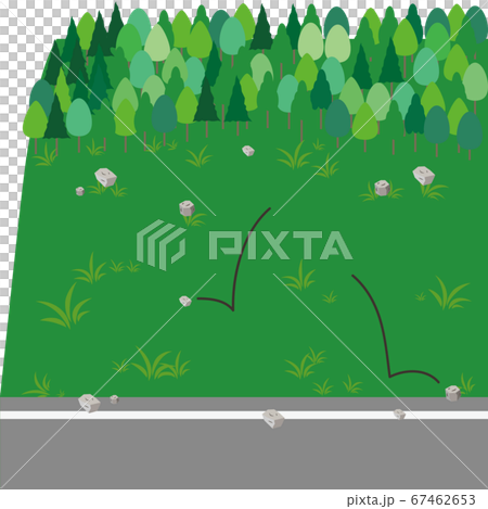 土砂崩れの前兆 斜面から落石のイラストのイラスト素材