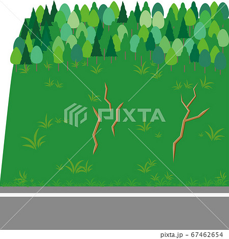 土砂崩れの前兆 斜面の亀裂のイラストのイラスト素材