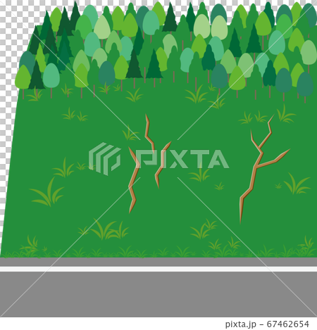 土砂崩れの前兆　斜面の亀裂のイラスト 67462654