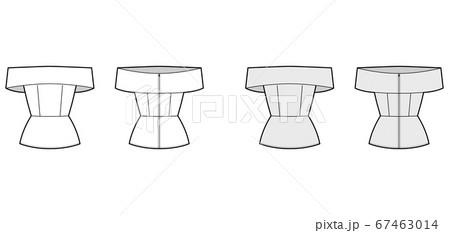 Off-the-shoulder peplum hem top technical fashion illustration with fitted body, zip fastening at back. 67463014