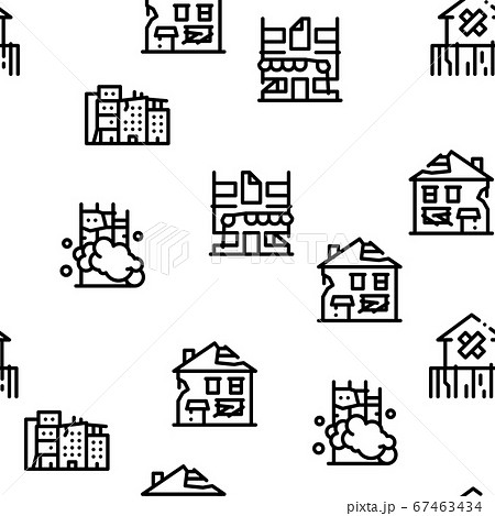 Broken House Building Seamless Pattern Vector 67463434