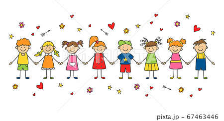 Group of funny kids holding hands. Friendship... - Stock Illustration  [67463446] - PIXTA