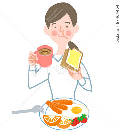 朝ごはんを食べる女性のイラスト素材