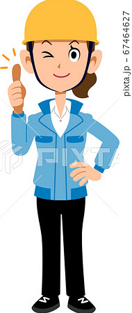 サムズアップするヘルメットを被った作業着の女性 サムズアップするヘルメットを被った作業着の女性 67464627
