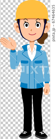 一個穿著藍色工作服的女人戴著頭盔指導 67464635