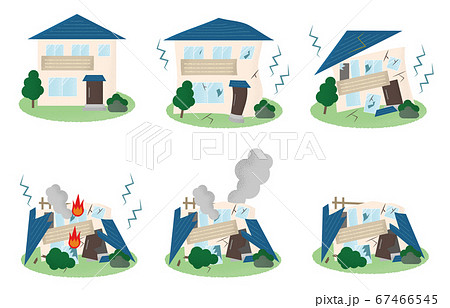 地震の被害に遭う住宅のベクターイラストセット 67466545