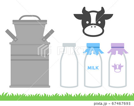 ミルク缶 牛乳瓶 牛のアイコンセットのイラスト素材