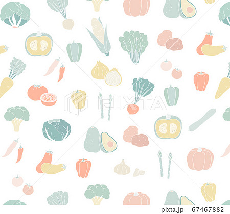 手書きの野菜のパターン おしゃれ 背景素材 かわいいのイラスト素材 67467882 Pixta