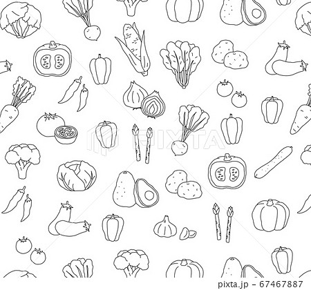 手書きの野菜のパターン おしゃれ 背景素材 かわいいのイラスト素材 67467887 Pixta