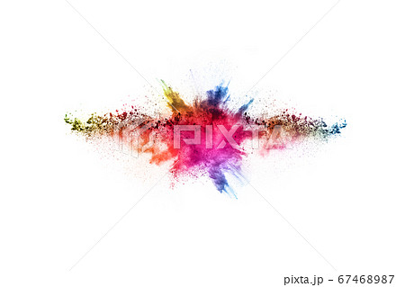 abstract powder splatted background. Colorful powder explosion on white background. Colored cloud. Colorful dust explode. Paint Holi. 67468987