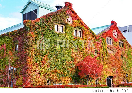 秋のサッポロファクトリーレンガ館の写真素材