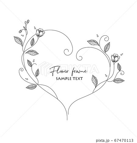 花とハートの線画のベクターイラストフレーム枠のイラスト素材 67470113 Pixta
