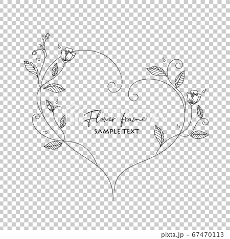 花とハートの線画のベクターイラストフレーム枠のイラスト素材