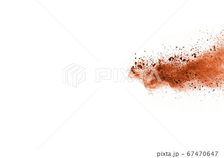 Brown color powder explosion on white background. Colored cloud. Colorful dust explode. Paint Holi. 67470647