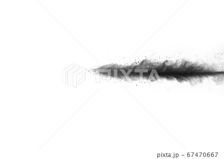 particles of charcoal on white background,abstract powder splatted on white background,Freeze motion of black powder exploding or throwing black powder. 67470667