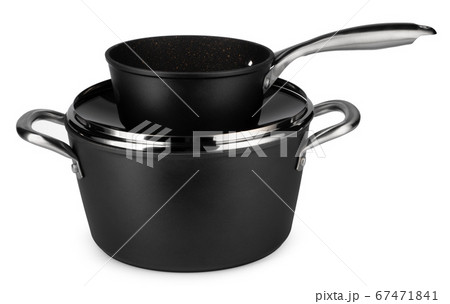 New set of black cookware isolated on white New set of black cookware isolated on white 67471841