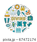 Diving equipment and scuba gear thin line icon set 67472174