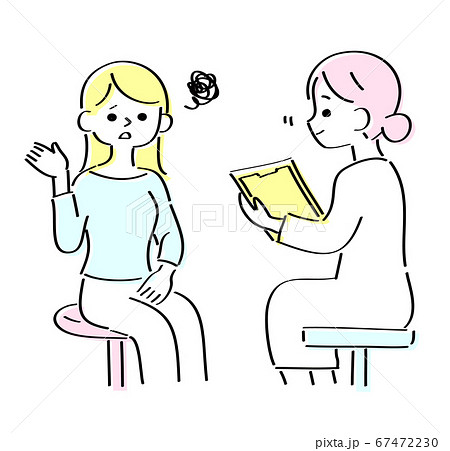 体、心の不調を女医に相談する女性 ブルー 体、心の不調を女医に相談する女性 ブルー 67472230