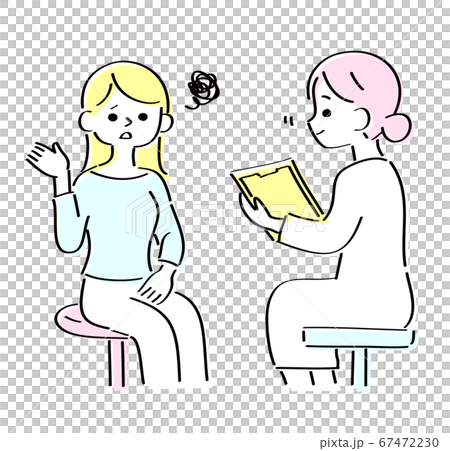 体、心の不調を女医に相談する女性 ブルー 体、心の不調を女医に相談する女性 ブルー 67472230