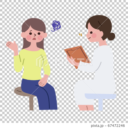 体 心の不調を女医に相談する女性 主線無しのイラスト素材