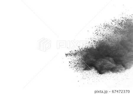 particles of charcoal on white background,abstract powder splatted on white background,Freeze motion of black powder exploding or throwing black powder. 67472370